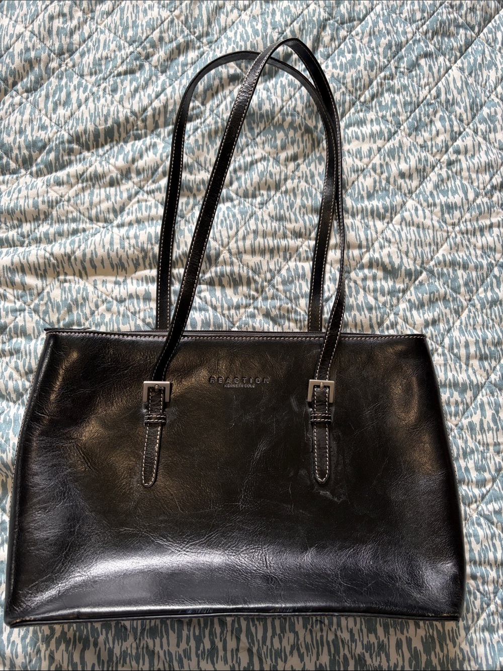 Kenneth Cole Reaction Black Leather Shoulder Tote